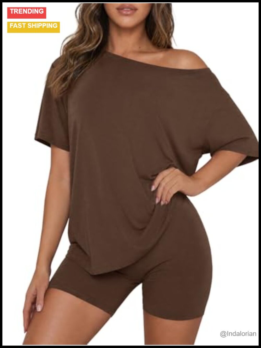 Womens 2 Piece Lounge Set Oversized T Shirt & Biker Shorts Rayon Blend